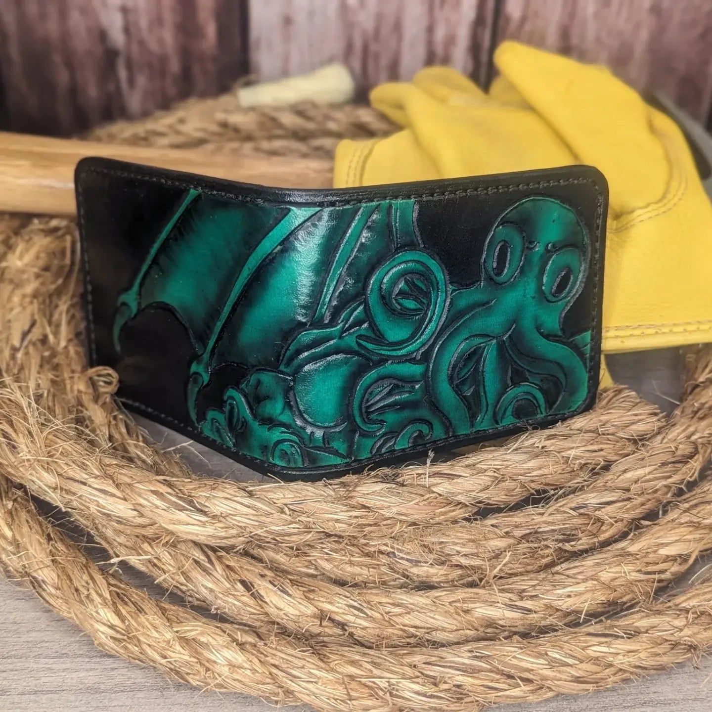 Hand-tooled Cthulhu Bi-fold Wallet