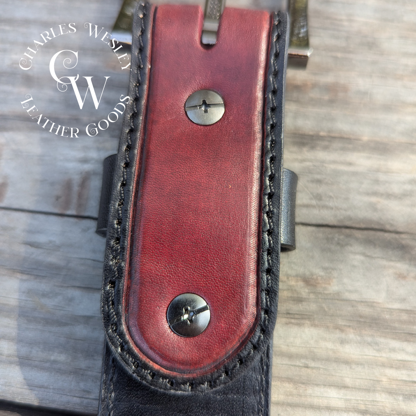 Men's Black w/ Red Hand-Tooled Western Belt