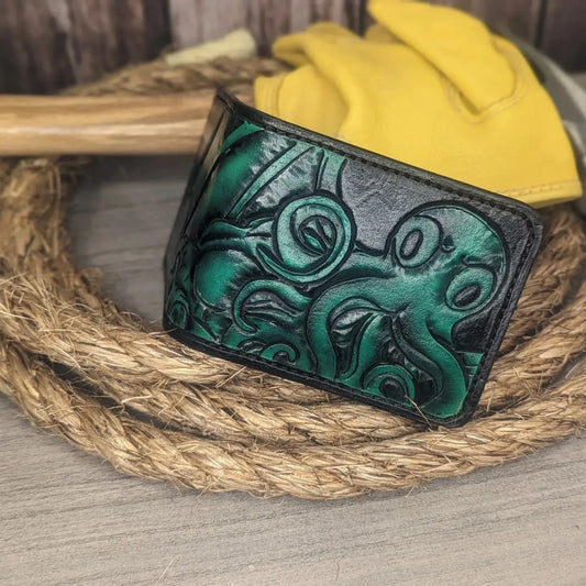 Hand-tooled Cthulhu Bi-fold Wallet